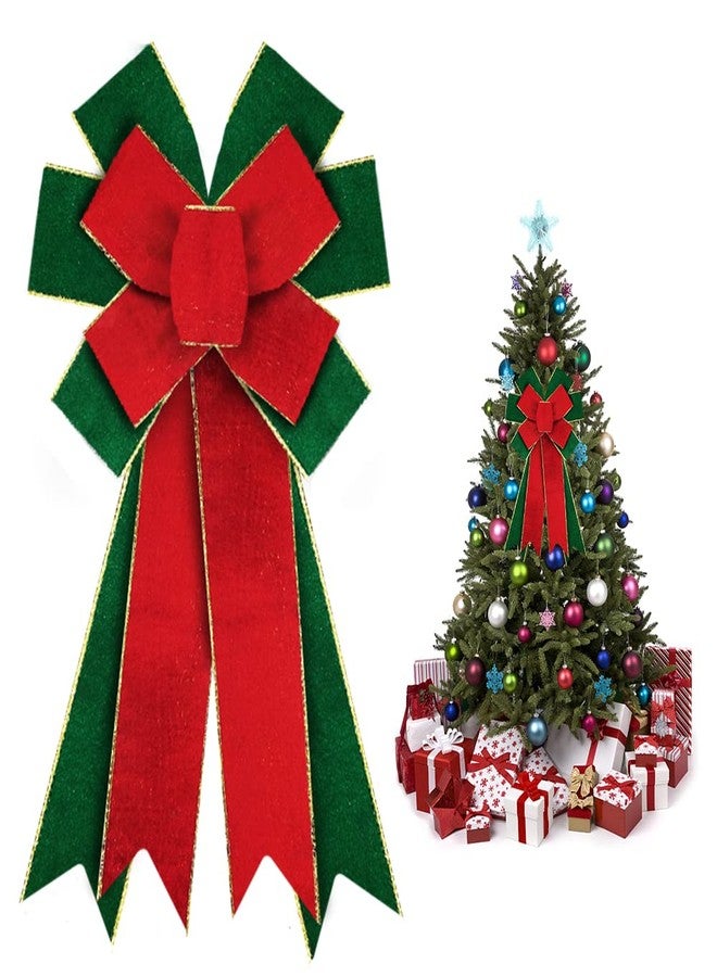 ABTOLS Large Christmas Bows for Wreath, Red Green Velvet Wreath Bow Christmas Green Bows for Front Door, Winter New Year Solid Color Burlap Ornament Tree Topper Bow for Xmas Indoor Outdoor Decor - Image 1